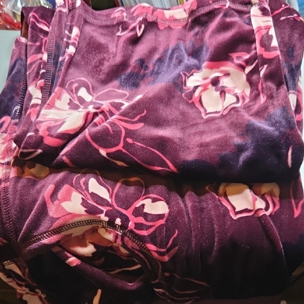 LuLaRoe Women's Cozy Collection Floral Pajama Pants - Purple and Pink - Picture 2 of 4